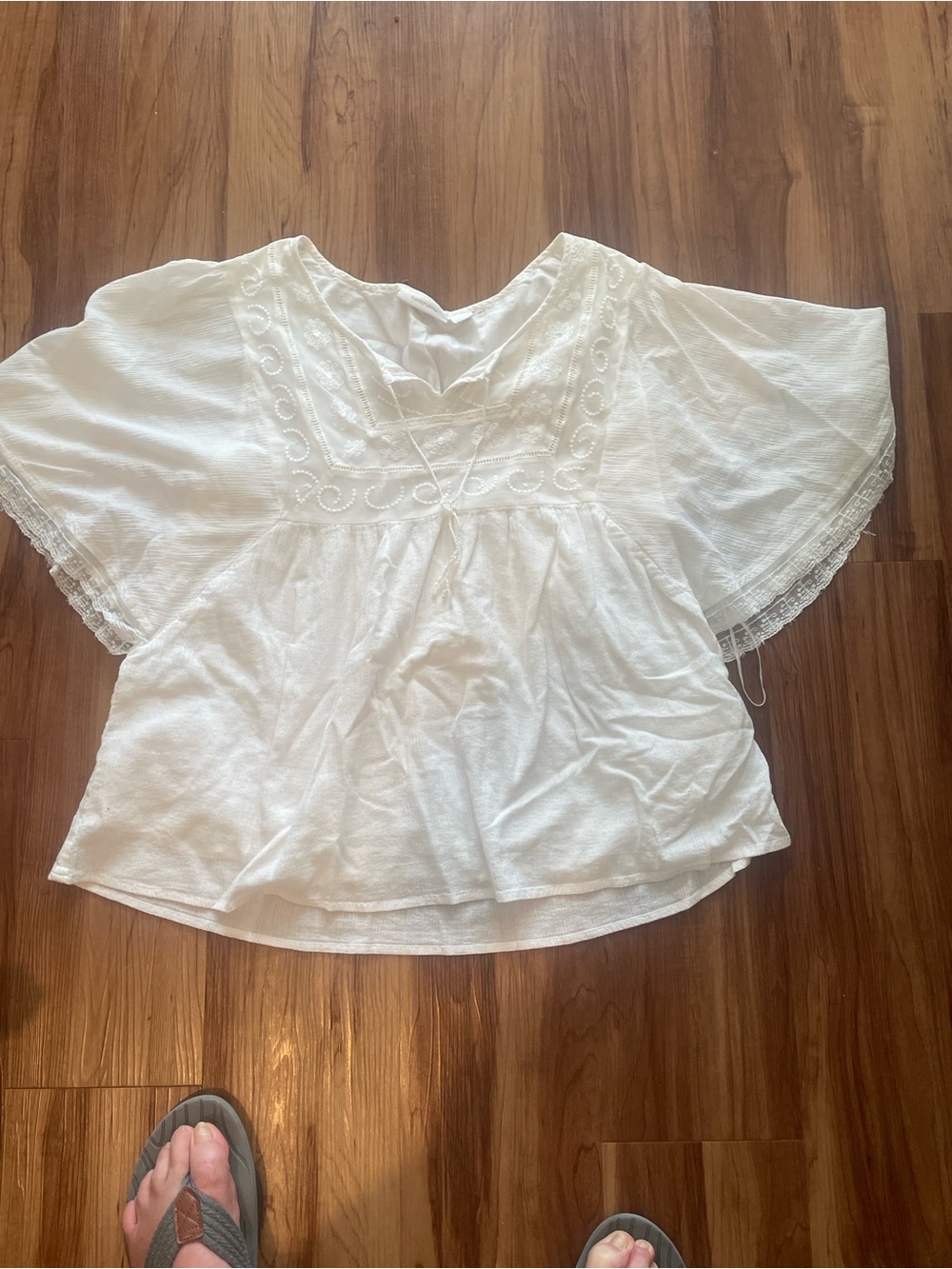 Tantrums White Embroidered V-Neck Blouse
